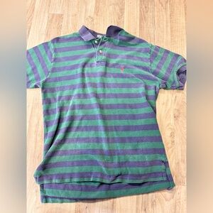 Vintage Polo Ralph Lauren Green & Navy Striped Polo Shirt Men’s Large Classic